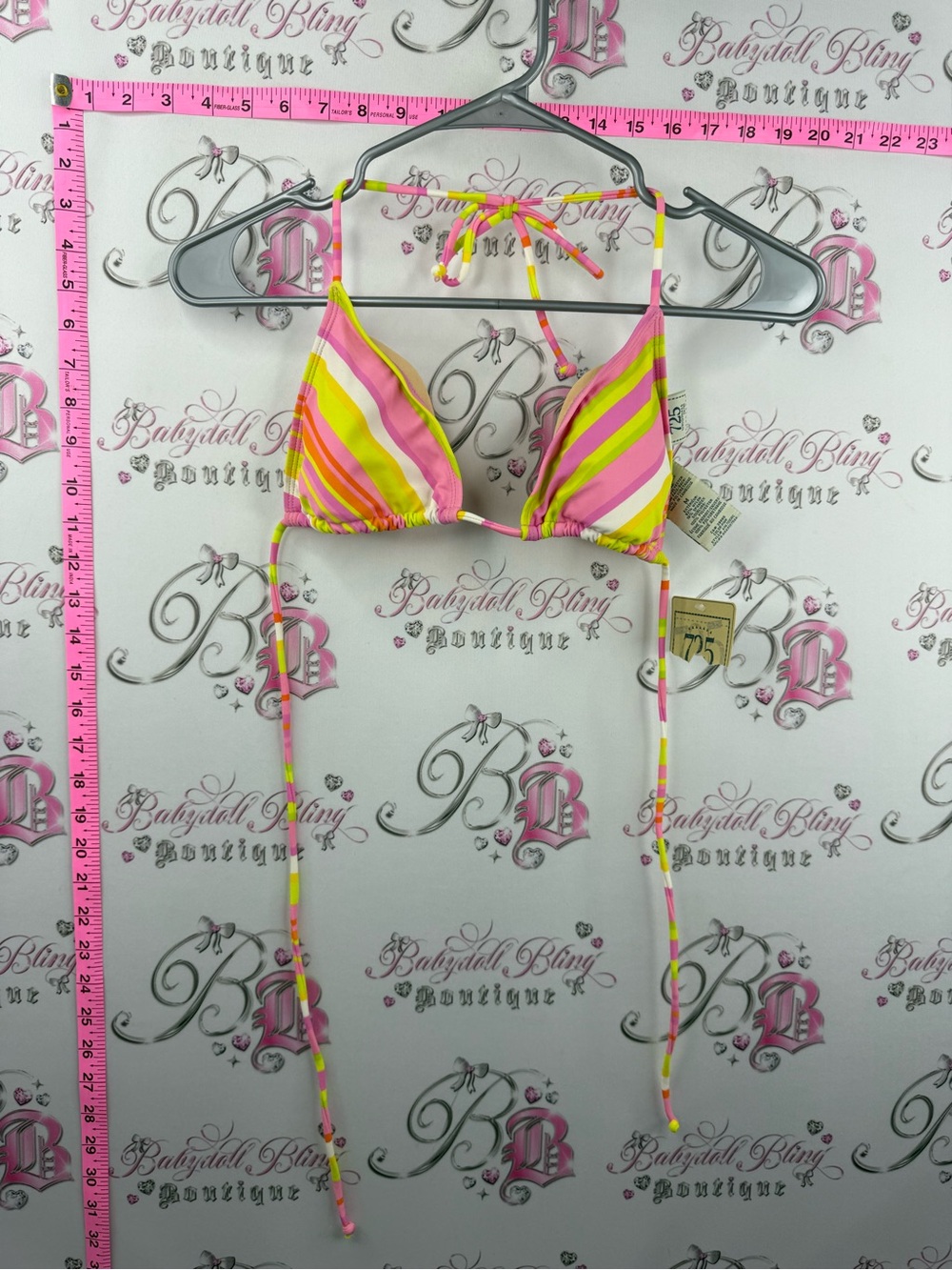 725 originals bikini top Striped Triangle Bikini Top in Pink, Yellow & Green